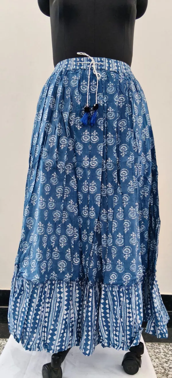 Indigo_Blue_Fine_Printed_Cambric_Cotton_Premium_Skirt_For_Women