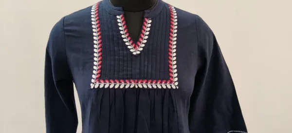 Navy_Fine_Cotton_Flax_Premium_Top_For_Women