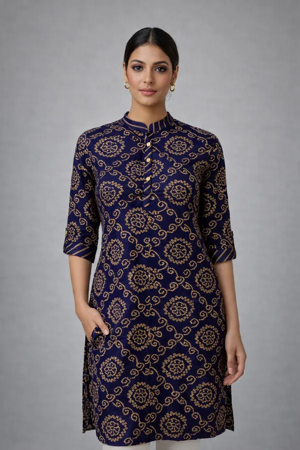 Navy_Blue_Cotton_Premium_Kurta_For_Women