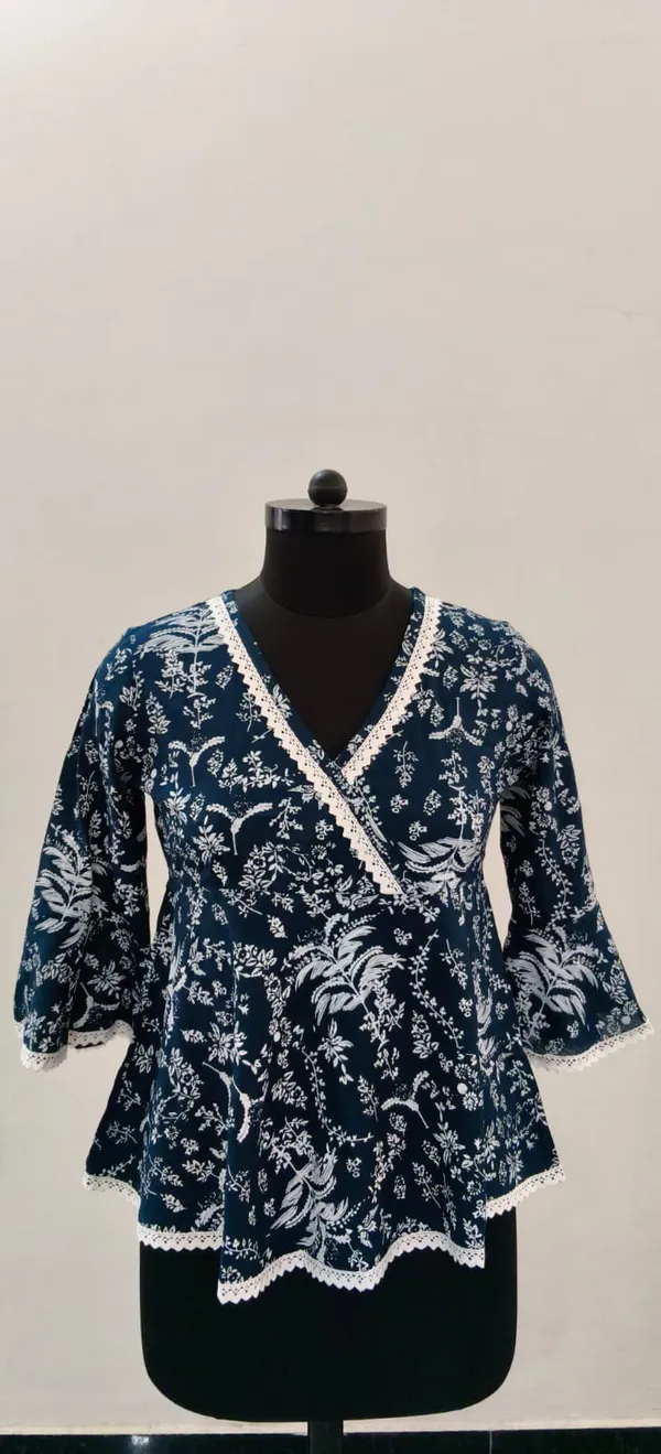 Navy_Blue_Fine_Viscose_Self_Weave_Khadi_Premium_Top_For_Women