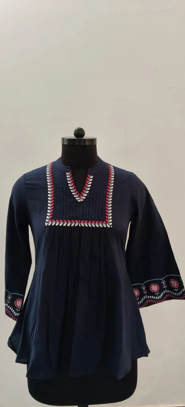 Navy_Fine_Cotton_Flax_Premium_Top_For_Women