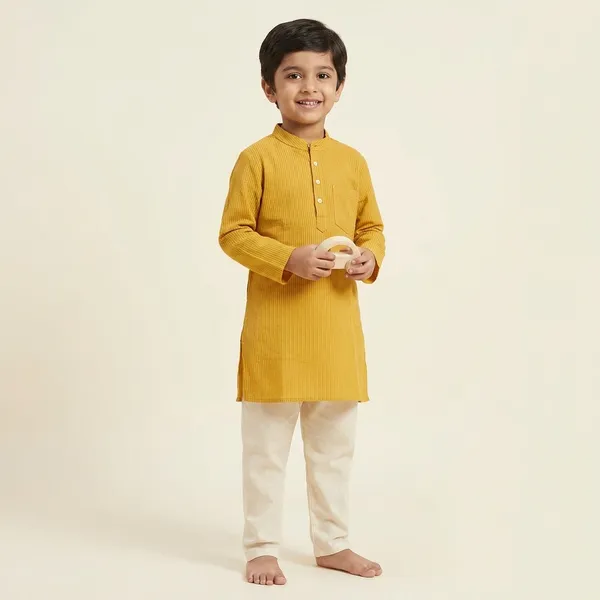 Mustard_Pure_Cotton_Premium_Kurta_For_Kids