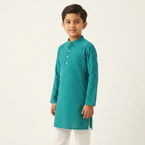 Teal_Green_Pure_Cotton_Premium_Kurta_For_Kids