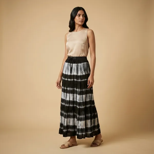 Black_And_White_Fine_Viscose_Premium_Tier_Skirt_For_Women