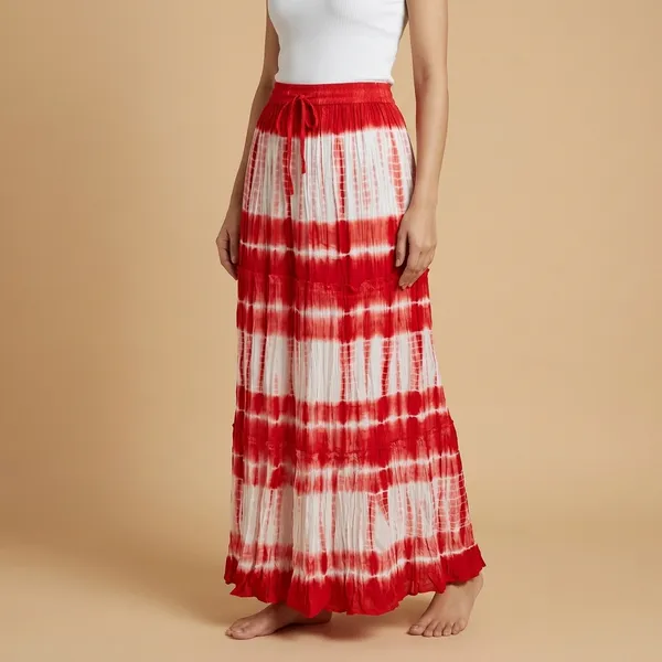 Red_And_White_Viscose_Tier_Skirt_For_Women