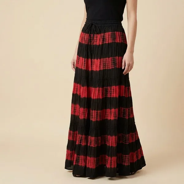 Red_And_Black_Fine_Viscose_Premium_Tier_Skirt_For_Women