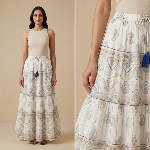 Off_White_With_Black_Print_Fine_Viscose_Lurex_Crinkle_Premium_Skirt_For_Women