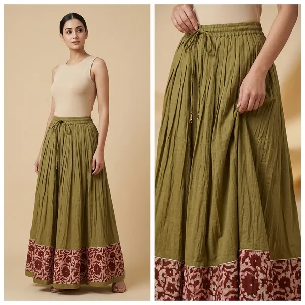 Mehendi_Green_Cotton_Fabric_Premium_Skirt_For_Women
