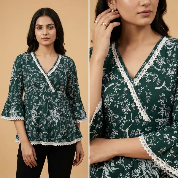 Bottle_Green_Fine_Viscose_Self_Weave_Khadi_Premium_Top_For_Women