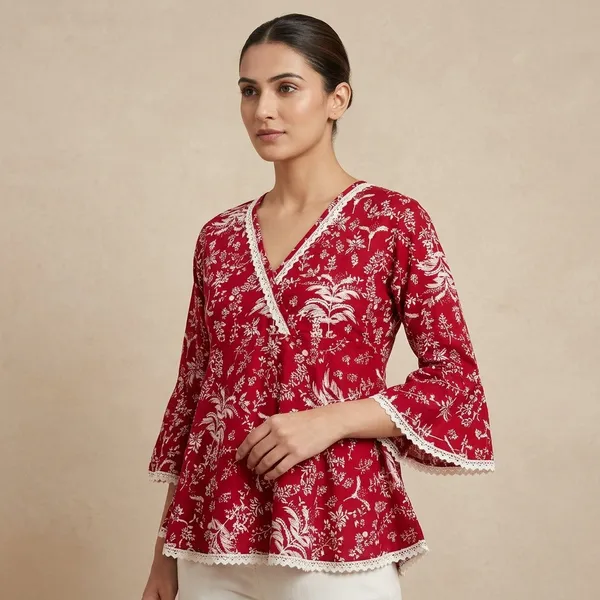 Maroon_Fine_Viscose_Self_Weave_Khadi_Premium_Top_For_Women