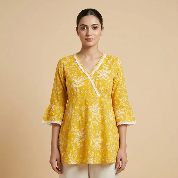 Mustard_Golden_Fine_Viscose_Self_Weave_Khadi_Premium_Top_For_Women