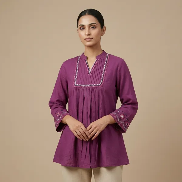 Purple_Fine_Cotton_Flax_Premium_Top_For_Women