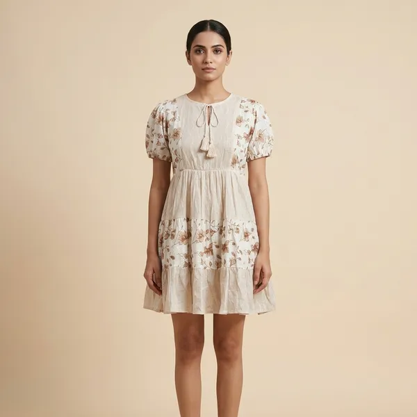 Beige_Fine_Lurex_Cotton_Premium_Dress_For_Women
