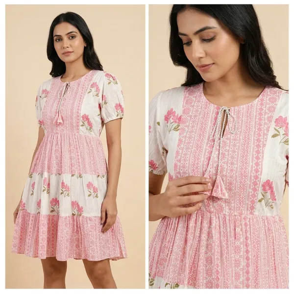 Pink_Fine_Lurex_Cotton_Premium_Short_Maxi_Dress_For_Women