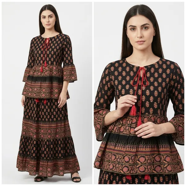 Black_And_Pink_Fine_Viscose_Premium_Top_And_Skirt_Set_For_Women