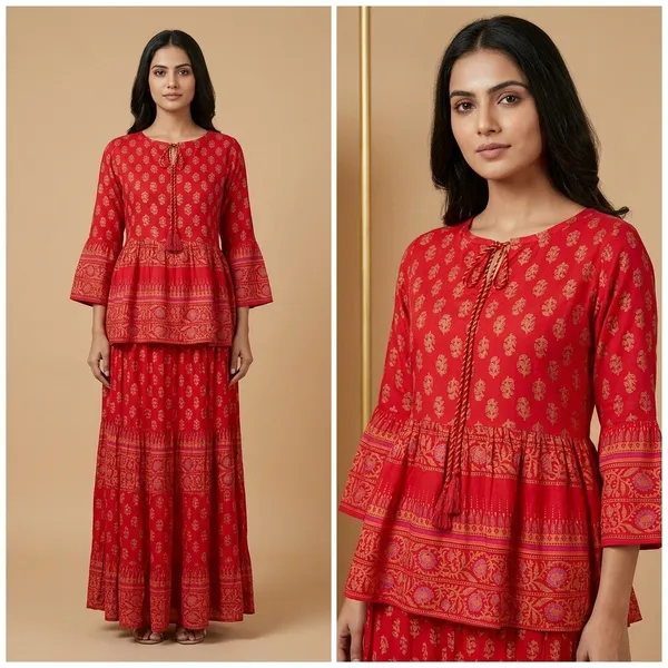 Red_With_Gold_And_Pink_Fine_Viscose_Premium_Top_And_Skirt_Set_For_Women