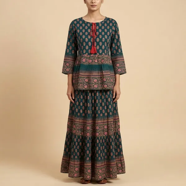Teal_Gold_Fine_Viscose_Premium_Top_And_Skirt_Set_For_Women