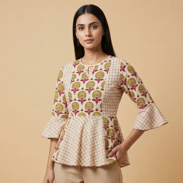 Green_Pure_Cotton_Self_Weave_Premium_Top_For_Women