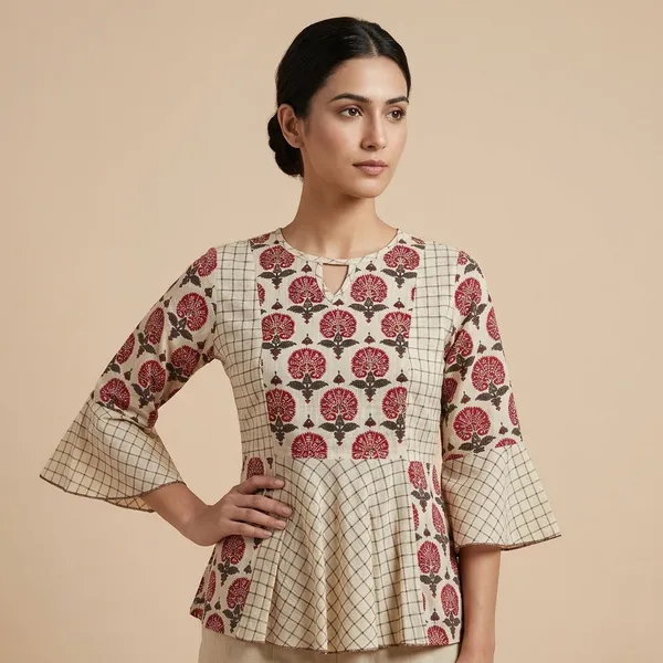 Maroon_Pure_Cotton_Self_Weave_Premium_Top_For_Women