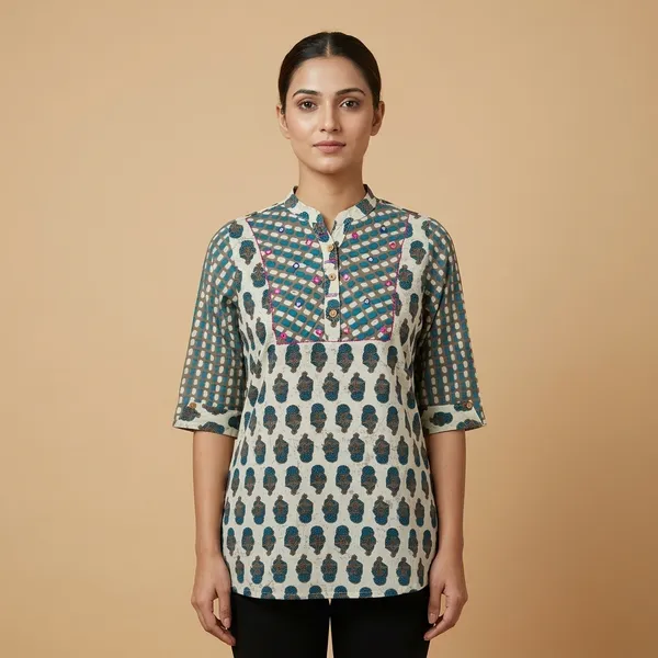 Blue_Printed_Cotton_Premium_Top_For_Women