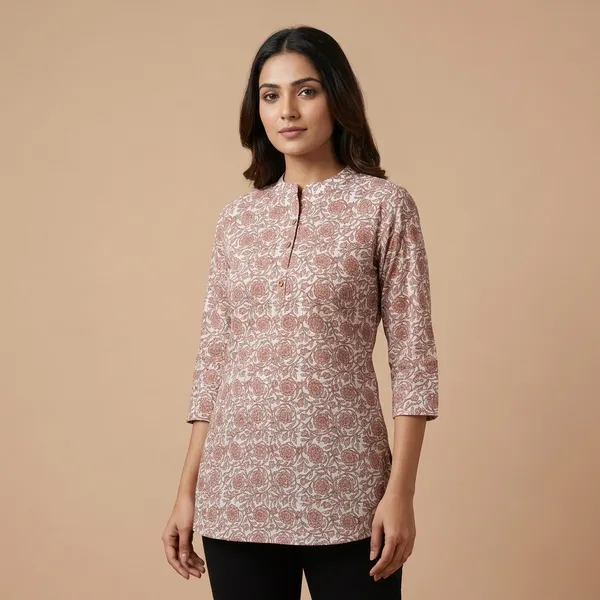 Brown_Printed_Pure_Cotton_Premium_Short_Top_For_Women