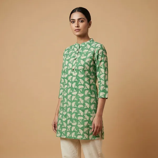 Green_Printed_Pure_Cotton_Short_Top_For_Women