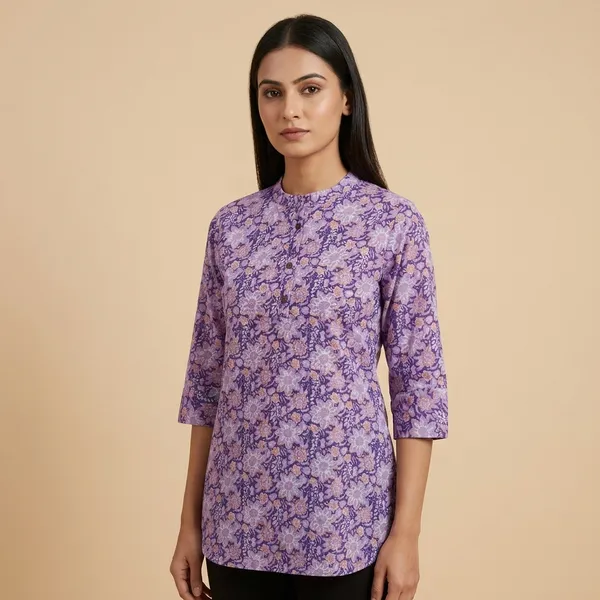 Purple_Printed_Pure_Cotton_Premium_Short_Top_For_Women