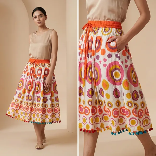 Orange_Fine_Cotton_Shitting_Premium_Skirt_For_Women