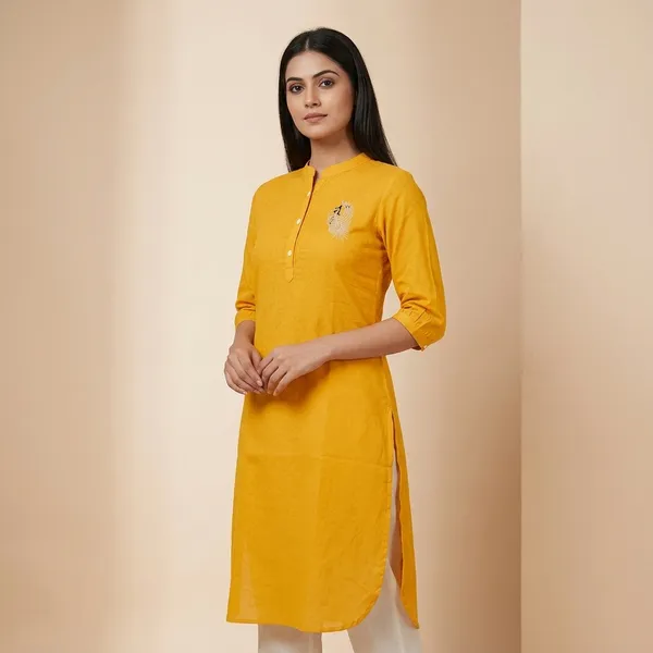 Mustard_Yellow_Pure_Cotton_Self_Weave_Dobby_Fabric_Premium_Tunic_Top_For_Women