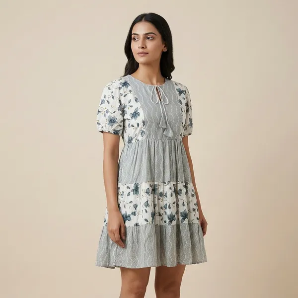 Teal_Blue_Fine_Lurex_Cotton_Premium_Short_Maxi_Dress_For_Women