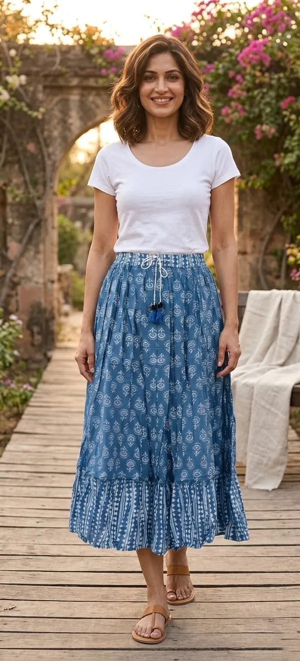 Indigo_Blue_Fine_Printed_Cambric_Cotton_Premium_Skirt_For_Women