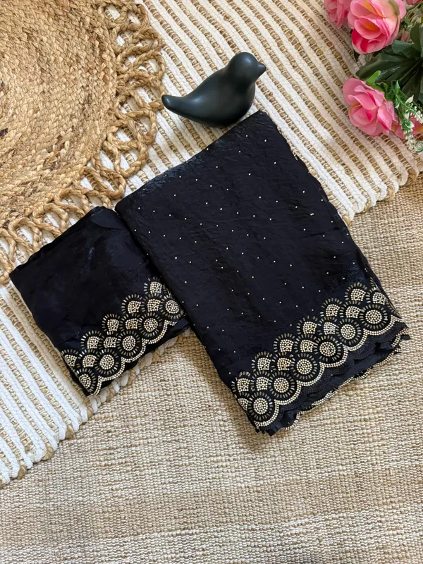 Black_Georgette_Cocktail_Saree_With_Gold_Embroidered_Border_And_Sequins