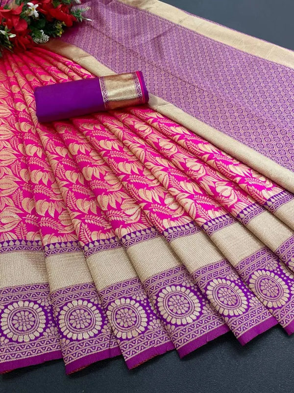 Pink_And_Purple_Kanjivaram_Silk_Bridal_Saree_With_Heavy_Gold_Zari_Work
