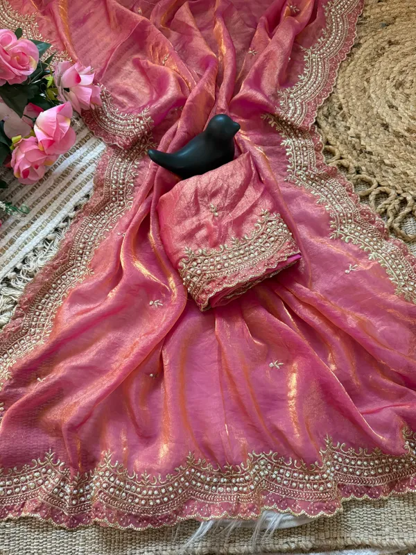 Designer_Pink_Organza_Embroidered_Saree_With_Unstitched_Blouse_Piece