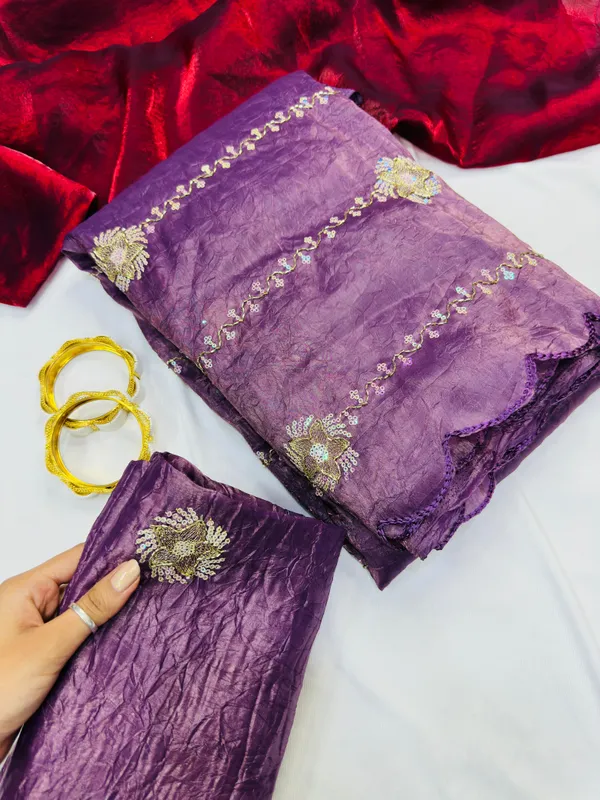 Purple_Georgette_Saree_With_Gota_Patti_Embroidery_And_Blouse_Piece