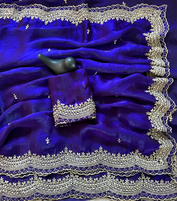 Royal_Blue_Festive_Saree_With_Gold_Embroidered_Border_And_Matching_Blouse