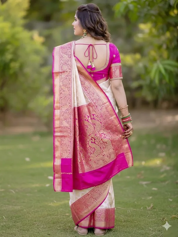 Classic_White_Silk_Saree_With_Contrast_Pink_Gold_Zari_Border