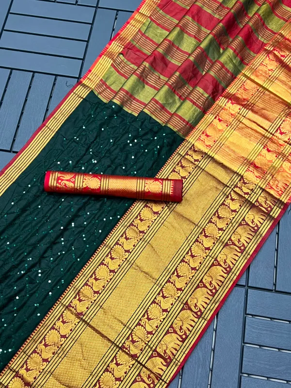 Aura_Pure_Mercerised_Cotton_Silk_Saree_with_Sequence_Work_&_Contrast_Border_|_Elegant_Ethnic_Wear