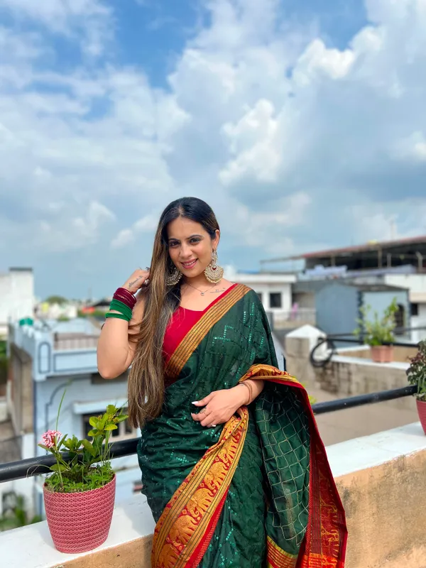Aura_Pure_Mercerised_Cotton_Silk_Saree_with_Sequence_Work_&_Contrast_Border_|_Elegant_Ethnic_Wear