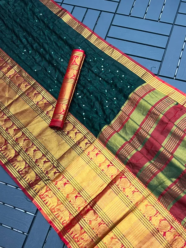 Aura_Pure_Mercerised_Cotton_Silk_Saree_with_Sequence_Work_&_Contrast_Border_|_Elegant_Ethnic_Wear