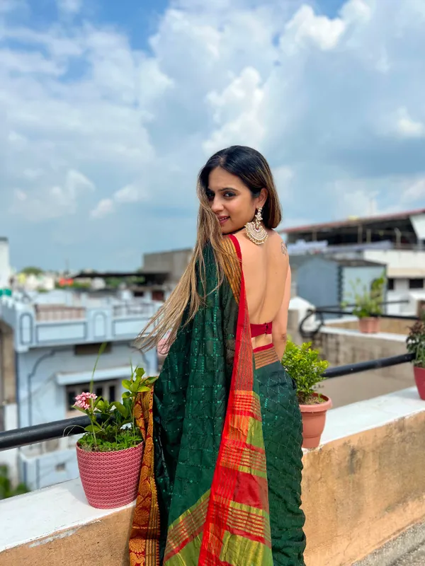 Aura_Pure_Mercerised_Cotton_Silk_Saree_with_Sequence_Work_&_Contrast_Border_|_Elegant_Ethnic_Wear