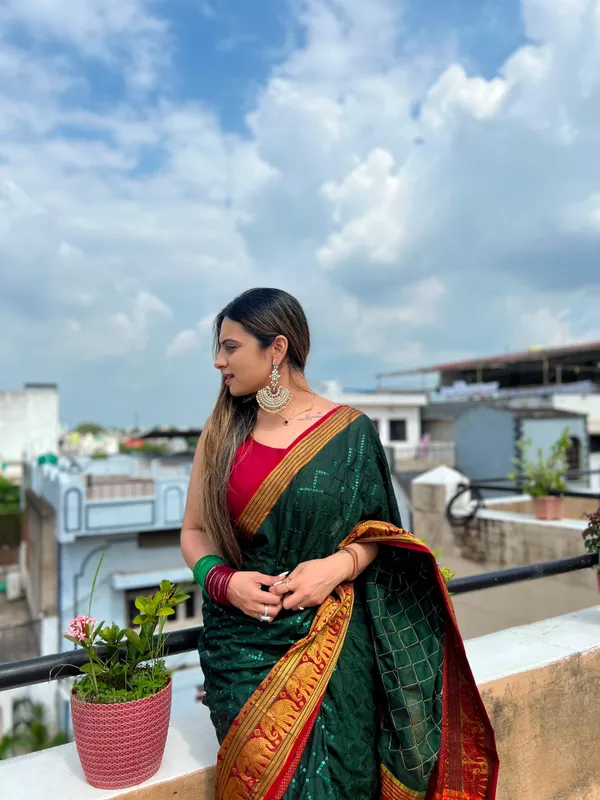 Aura_Pure_Mercerised_Cotton_Silk_Saree_with_Sequence_Work_&_Contrast_Border_|_Elegant_Ethnic_Wear
