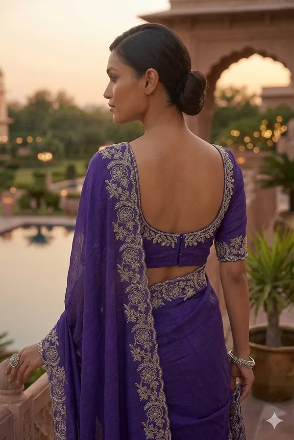 Royal_Purple_Embroidered_Saree_with_Silver_Zari_Border_&_Blouse_Piece