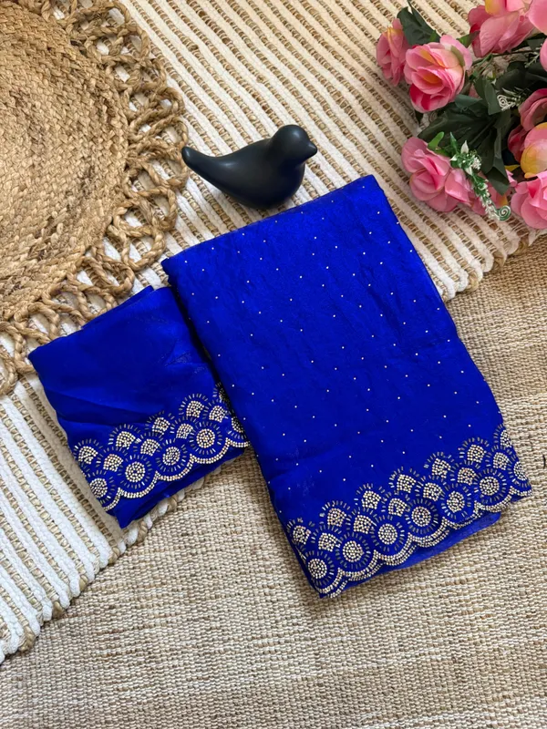 Royal_Blue_Georgette_Saree_With_Gold_Floral_Embroidery_And_Matching_Blouse