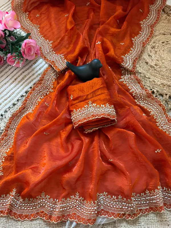 Orange_Festive_Wear_Embroidered_Saree_With_Gold_Zari_Border
