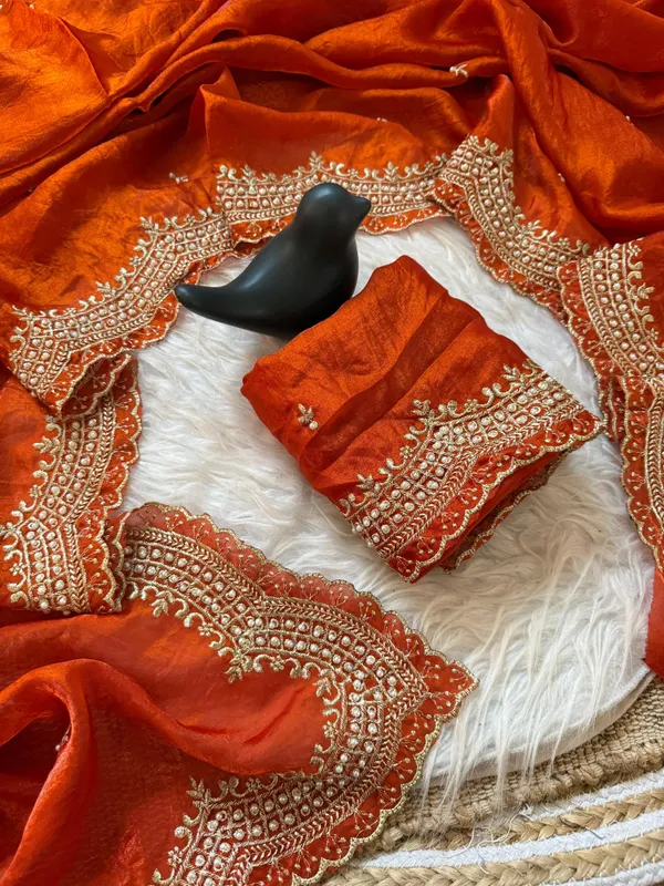 Orange_Festive_Wear_Embroidered_Saree_With_Gold_Zari_Border