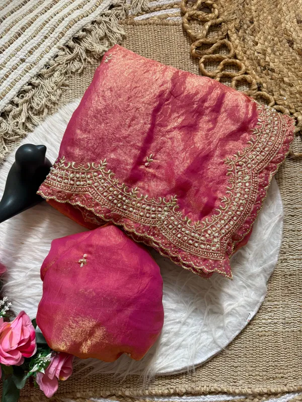 Designer_Pink_Organza_Embroidered_Saree_With_Unstitched_Blouse_Piece