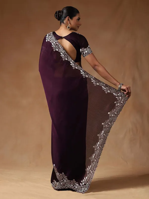 Deep_Purple_Embroidered_Party_Wear_Saree_With_Silver_Zari_Border