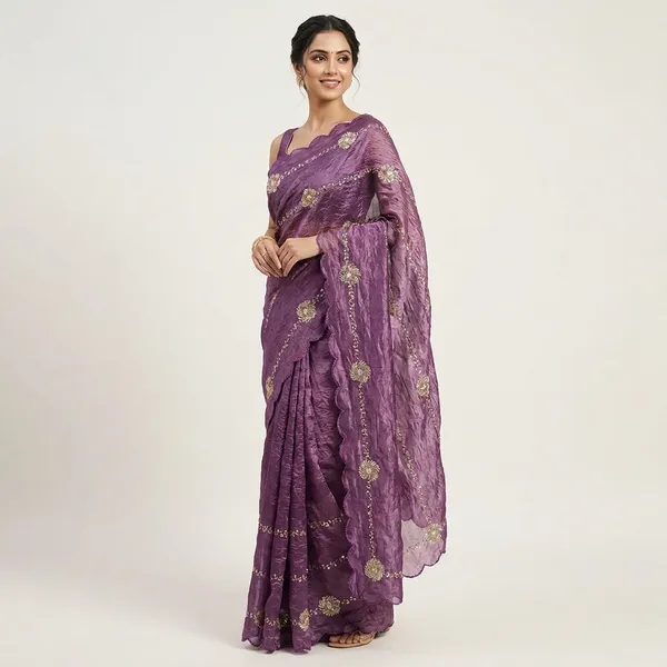 Purple_Georgette_Saree_With_Gota_Patti_Embroidery_And_Blouse_Piece