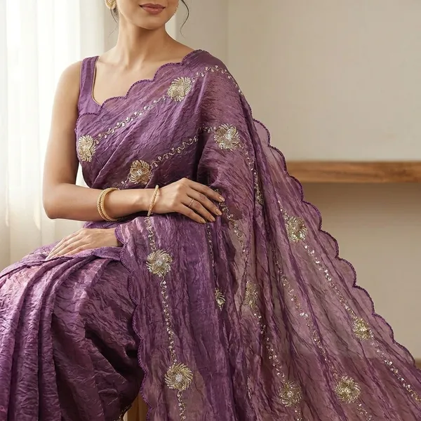 Purple_Georgette_Saree_With_Gota_Patti_Embroidery_And_Blouse_Piece
